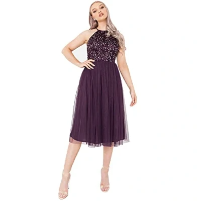 Afbeelding van Maya Deluxe Midi jurk voor dames, versierd met halterhals, bruidsmeisje, bessen, 18