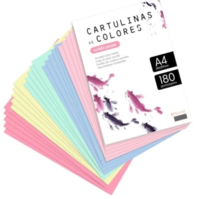 Afbeelding van M Office Kleurenkarton, A4, verschillende pastelkleuren, 180 g knutselwerk, afdrukken van je documenten en creatieve designs, kleurfolies (10 stuks, pastelassortiment)
