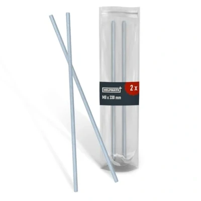 Afbeelding van HELPMATE 8092942 Schroefdraadstang M8 x 330 mm, verzinkt staal, 2 stuks, draadstaaf met metrische volledige schroefdraad, stevigheidsklasse 4.8, 330mm, Zilver