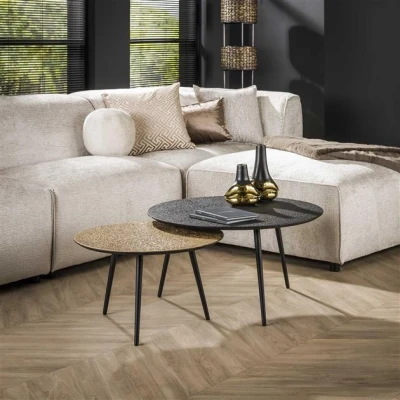 Afbeelding van Hoyz Salontafel Metallic Rond Grijs Set van 2