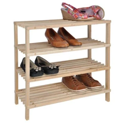 Afbeelding van Spetebo Houten schoenenrek voor 8 paar schoenen 54 x 52 26 cm met 4 etages schoenenkast schoenenstandaard nis rek hal organizer
