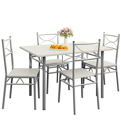 Afbeelding van Casaria 5 delig Eethoek Paul Eettafel 4 Stoelen Eetkamer Keuken Wit