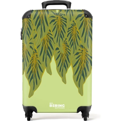 Afbeelding van NoBoringSuitcases.com® Handbagage koffer lichtgewicht Reiskoffer trolley Groen met bladeren Rolkoffer wieltjes Past binnen 55x40x20 en 55x35x25