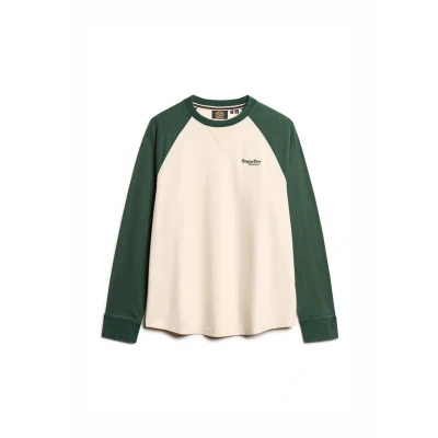 Afbeelding van Superdry Essential LOGO Baseball Longsleeve, Heren, Maat: Medium, Oatmeal enamel green