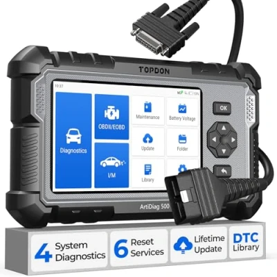 Afbeelding van TOPDON OBD2 diagnoseapparaat auto AD500, 4 systeemdiagnoses voor ABS SRS motor en transmissie, 6 servicefuncties olie, BMS, SAS, DPF, TPMS smoorklep regelen, gratis levenslange upgrade