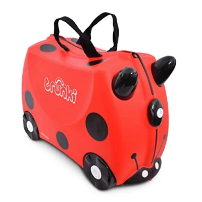 Afbeelding van Trunki Handbagage en kinderkoffer om erop te zitten, risen, cadeau voor meisjes jongens, trolley Harley lieveheersbeestje, rood, lieveheersbeestje (rood), 46 x 21 31 cm, kinderbagage