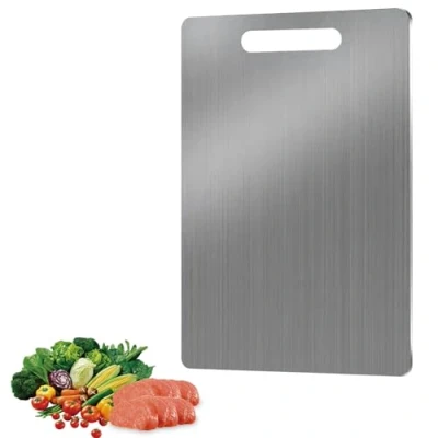 Afbeelding van JAMSSOW snijplank, roestvrij staal, dubbelzijdige voedselkwaliteit, titanium multifunctionele snijplank voor vlees, fruit, pastaplank, bakplank (34 x 23 cm)