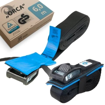 Afbeelding van valonic ORCA spanband met klemslot HD, 6m gewatteerd, EN 12195 2, zwart spanbanden voor motorfiets 2 stuks, 800 Kg, 35mm