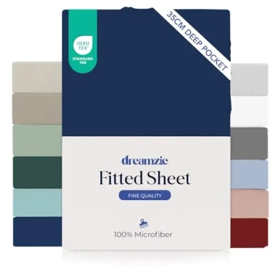 Afbeelding van Dreamzie hoeslaken 90x190 Kap 35 cm voor dik matras 100% microvezel Donkerblauw, gecertificeerd chemicaliënvrij (Oeko TEX), met volledig elastiek