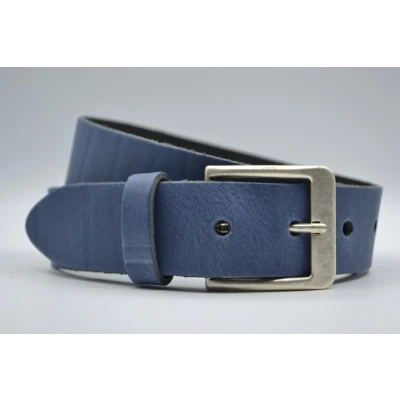 Afbeelding van 4cm brede blauwe echt lederen jeans riem maat 85