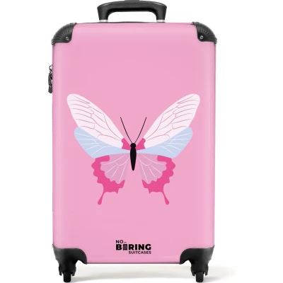 Afbeelding van NoBoringSuitcases.com® Handbagage koffer lichtgewicht Reiskoffer trolley Roze met vlinder Rolkoffer wieltjes Past binnen 55x40x20 en 55x35x25