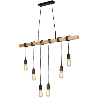 Afbeelding van Searchlight 6 lichts hanglamp Woody met hout 95041 6BR