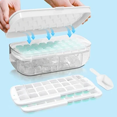 Afbeelding van IJsblokjesvorm met deksel, voedselveilige siliconen ijsblokjeshouder, alle ijsblokjes in een seconde vrijgeven, BPA vrij, 48 (witte Ice Cube Tray)