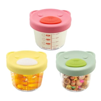 Afbeelding van Foydream Babypap invriezen containers glas, 3 stuks aanvullende voeding babyaccessoires 120 ml lekvrij babyvoeding container opslag magnetron en vaatwasmachinebestendig