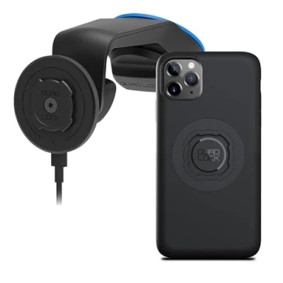 Afbeelding van Quad Lock Voorruit/Dashboard Telefoonhouder voor Auto met MAG Draadloze Oplaadkop V2 en Telefoonhoesje iPhone 11 Pro Max