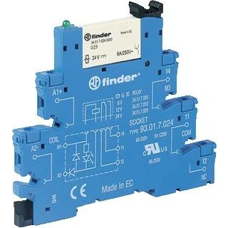 Afbeelding van Finder interfacerelais voet relais schroefloze klem 6 2 mm 1 wisselcontact 6a 250vac spoelspanning 24 vdc contact agni 38 61 7 024 0050
