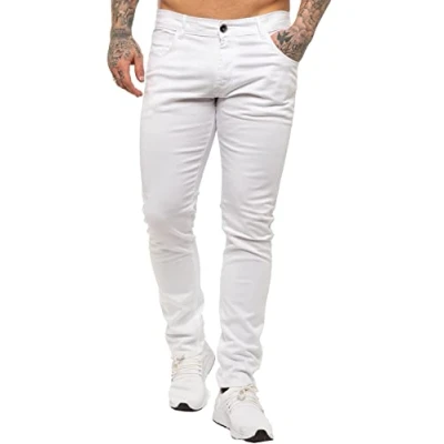 Afbeelding van BRAND KRUZE Heren Chino&#039;s KZ104 Designer Stretch Skinny Fit Branded Slim Broek Alle Taille Maten, Wit, 34W / 32L