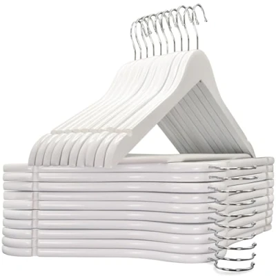 Afbeelding van edihome, houten kleerhanger, 20 set, hanger van massief hout, antislip broekstang, inkepingen in het schoudergedeelte, 360 draaibare haak, voor pakken, overhemden (Wit, eenheden)
