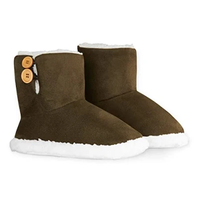 Afbeelding van Dunlop pantoffels voor dames, met imitatievacht, warme winterslippers, enkellaarsjes, geheugenschuim en pluche, binnen buiten, cadeaus Kaki, 39 EU
