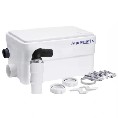 Afbeelding van Aquamatix Duscha Douchepomp 250W Broyeur Compacte Badkamer Afvoerpomp 10m Verticale Pompafstand 135L/min voor Douches, Gootstenen 2 inlaten met Koolstoffilter
