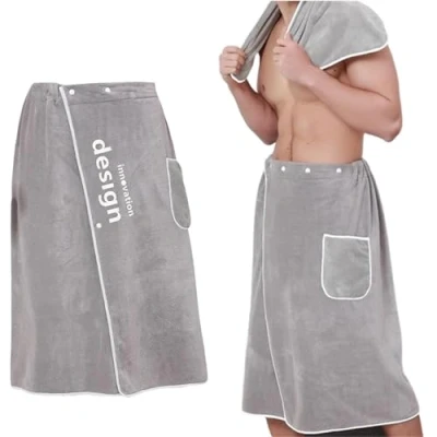 Afbeelding van ZHYUAN saunakilt Heren Grijze Badstof, Saunahanddoek voor de man, Sauna Badstof Kilt, met Knopen Mannen, Kilt Opgezette tas, drukknop