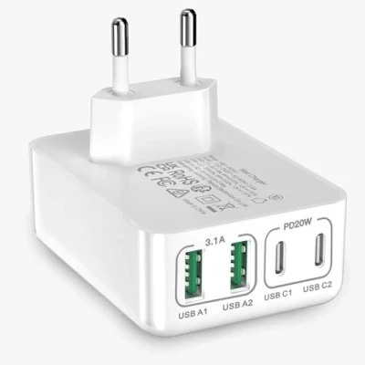 Afbeelding van USB C oplader, 40 W, 4 poorten, meervoudige PD 3.0, power adapter, compatibel met iPhone 12/13/14/15/S23/S22/Xiaomi/Google/tablet