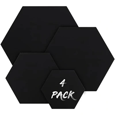 Afbeelding van Belle Vous 4 Pack Black Hexagon Canvas Set Assorted Sizes Pre Stretched Panel Boards Suitable for Acrylic and Oil Painting Also Sketching Drawing