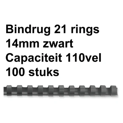 Afbeelding van Bindrug Fellowes 14mm 21rings A4 zwart 100stuks