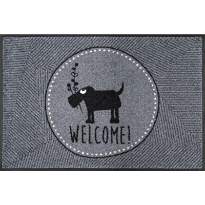 Afbeelding van wash+dry by Kleen Tex Mat Meneer Just, welcome Inloopmat, motief hond, met quote, antislip