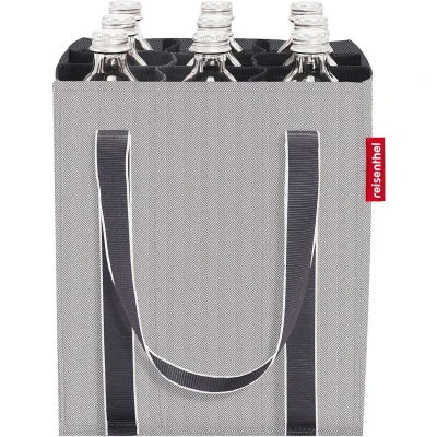 Afbeelding van Reisenthel Bottlebag Flessentas 9 Flessen 1Ltr 1L Herringbone Grey Lichtgrijs
