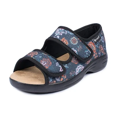Afbeelding van Aerosoft Rehab sandalen Stretch 06, drukvrij, individueel aanpasbaar, voor dames en heren (antraciet bloem, EU 39)