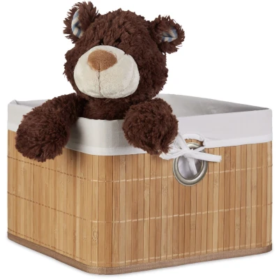 Afbeelding van Relaxdays 4 x opbergmand naturel bamboe mand met stof opbergbox voor in kast