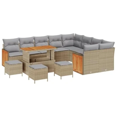Afbeelding van vidaXL 13 delig Tuin Sofa Set met Kussens Beige Poly Rattan Acacia