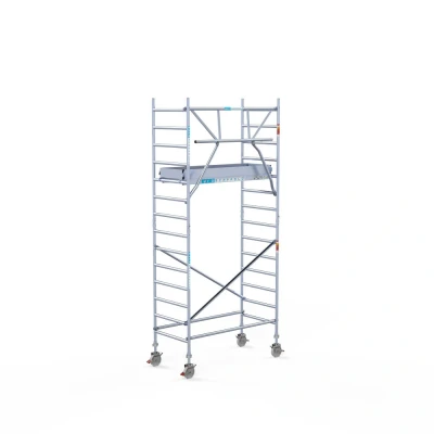 Afbeelding van Professionele aluminium gevelvrije rolsteiger 0.90x1.90x5.2m werkhoogte carbon vloer + enkele voorloopleuning