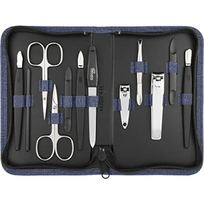 Afbeelding van Solingen manicureset 12 delig nagelset voor mannen en vrouwen met alles wat je nodig hebt manicure pedicure, in hoogwaardig kunstlederen etui