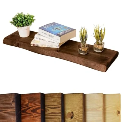 Afbeelding van Waney/Live Edge Chunky Rustieke zwevende Plank 9x2, Walnoot, 40cm
