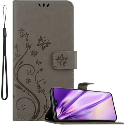 Afbeelding van Cadorabo Hoesje geschikt voor Huawei MATE 30 in Bloemen GRIJS Beschermhoes Case Cover magnetische sluiting