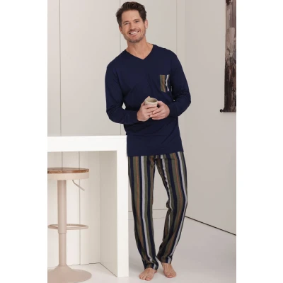 Afbeelding van Duurzame heren pyjama strepen Blauw Maat XL