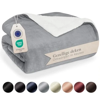 Afbeelding van Blumtal pluizige Sherpa deken hoogwaardige deken, fleece superzachte fleecedeken als bankhoes, sprei of woonkamerdeken, 220 x 240 cm, grijs