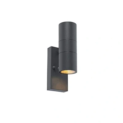Afbeelding van QAZQA Buitenwandlamp donkergrijs IP44 met licht donker sensor Duo
