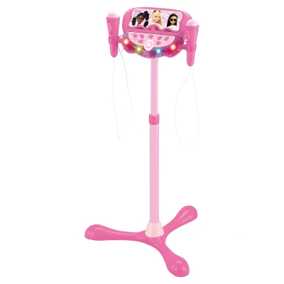 Afbeelding van Lexibook, Barbie, Lichtgevende luidspreker op statief voor kinderen, muzikaal spel, in hoogte verstelbaar, lichteffecten, inclusief 2 microfoons, MP3 aansluiting, Aux ingang, Roze, S160BB