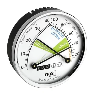 Afbeelding van TFA Dostmann Analoge thermo hygrometer, 45.2024.EK, voor het meten van luchtvochtigheid en temperatuur, creëert een gezond binnenklimaat, schimmel vermijden, binnenruimtes, zilver/wit, klein