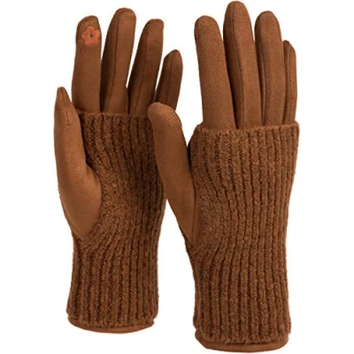 Afbeelding van styleBREAKER Dames Touchscreen stoffen handschoenen met uitneembare gebreide manchetten, warme handschoenen, winter 09010022, Kleur:Cognac