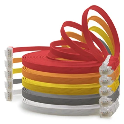 Afbeelding van 1aTTack.de 2m 5 kleuren (01) Cat.6 platte netwerkkabel Cat6 kabel ultra patchkabel 1000 Mbit/s Gigabit LAN (RJ45) plat slim micro