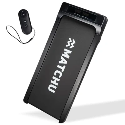 Afbeelding van MATCHU Walking Pad Wandelband Mini loopband voor thuis of kantoor 1 t/m 8 KM/U Zwart Stevige houten behuizing Met afstandsbediening