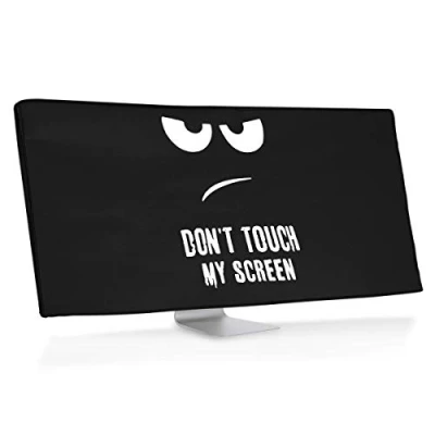 Afbeelding van kwmobile beschermhoes compatibel met 34 35&quot; monitor Hoes voor in wit/zwart Stofkap Don&#039;t Touch My Screen
