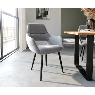 Afbeelding van Armleunstoel Yago Flex met armleuning 4 poot conisch zwart fluweel grijs