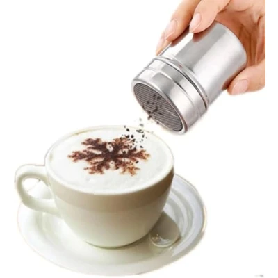 Afbeelding van Barista Cacao poeder strooier met fijne zeef Strooibus 5 x 7 cm RVS zilver