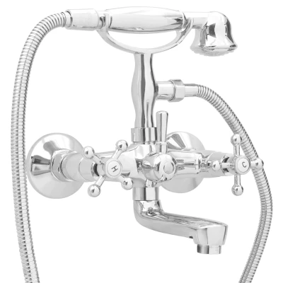 Afbeelding van Badkraan tweeknops en handdouche chroom