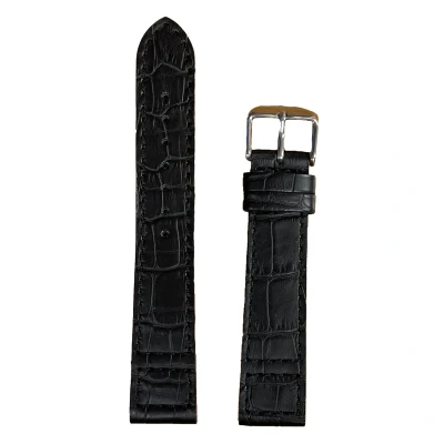 Afbeelding van Horlogeband 20mm Zwart ( Dik ) Echt leer in croco print Roestvrijstalen gesp